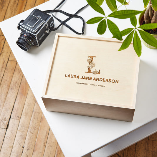 Wooden Monogram Keepsake Sliding Box